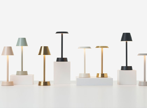 Full range of LED table lamps against a neutral background
